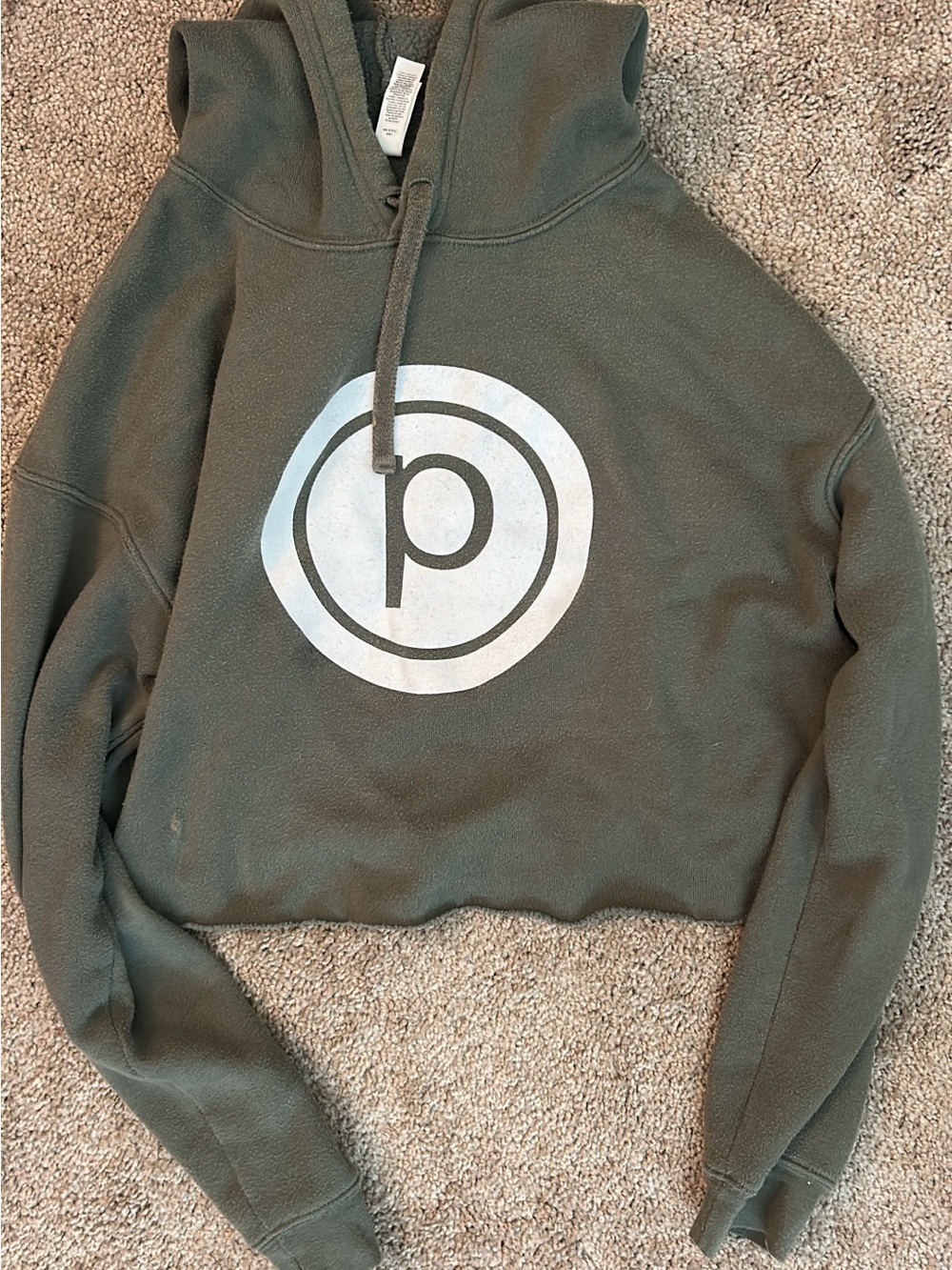 Pure Barre Olive Green Cropped Hoodie with White Logo
